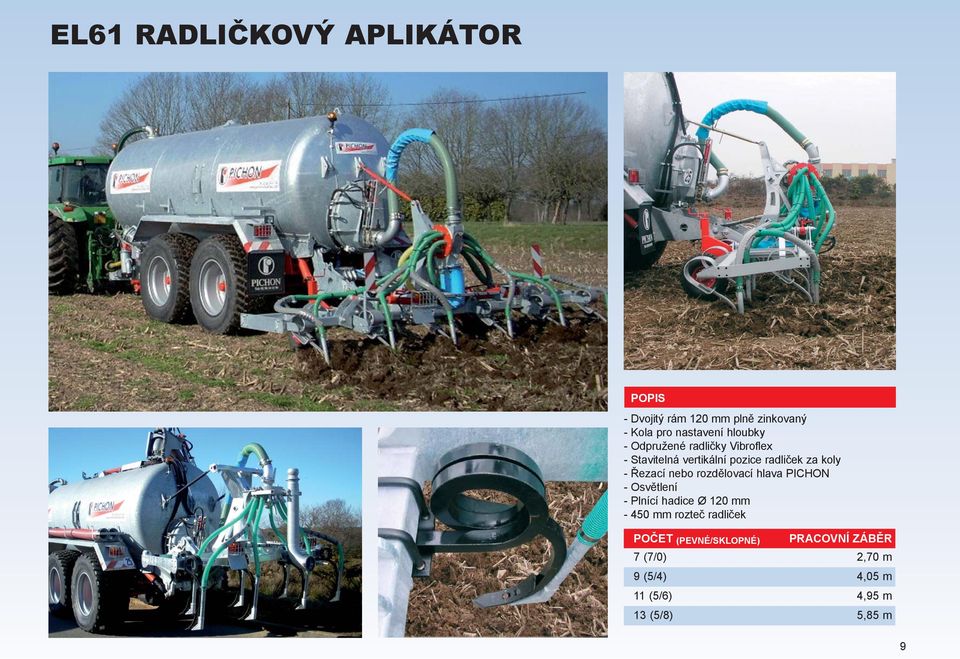 Řezací nebo rozdělovací hlava PICHON - Osvětlení - Plnící hadice Ø 120 mm - 450 mm rozteč