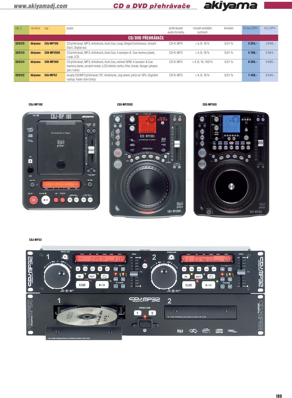 MP3, Antishock, Auto Cue, 4 sampler & Cue memory bank, Loop, LCD CD přehrávač, MP3, Antishock, Auto Cue, snímač BPM, 4 sampler & Cue memory bank, scratch mode, LCD efektor (echo, filter, break,