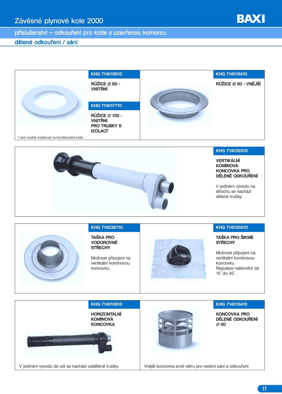 KHG 714036710 TAŠKA PRO VODOROVNÉ STŘECHY Možnost připojení na vertikální komínov koncovku. KHG 714036610 TAŠKA PRO ŠIKMÉ STŘECHY Možnost připojení na vertikální komínov koncovku.