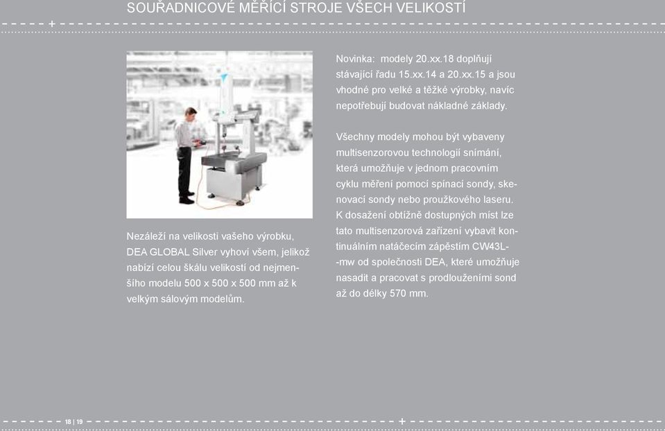 Všechny modely mohou být vybaveny multisenzorovou technologií snímání, která umožňuje v jednom pracovním cyklu měření pomocí spínací sondy, skenovací sondy nebo proužkového laseru.