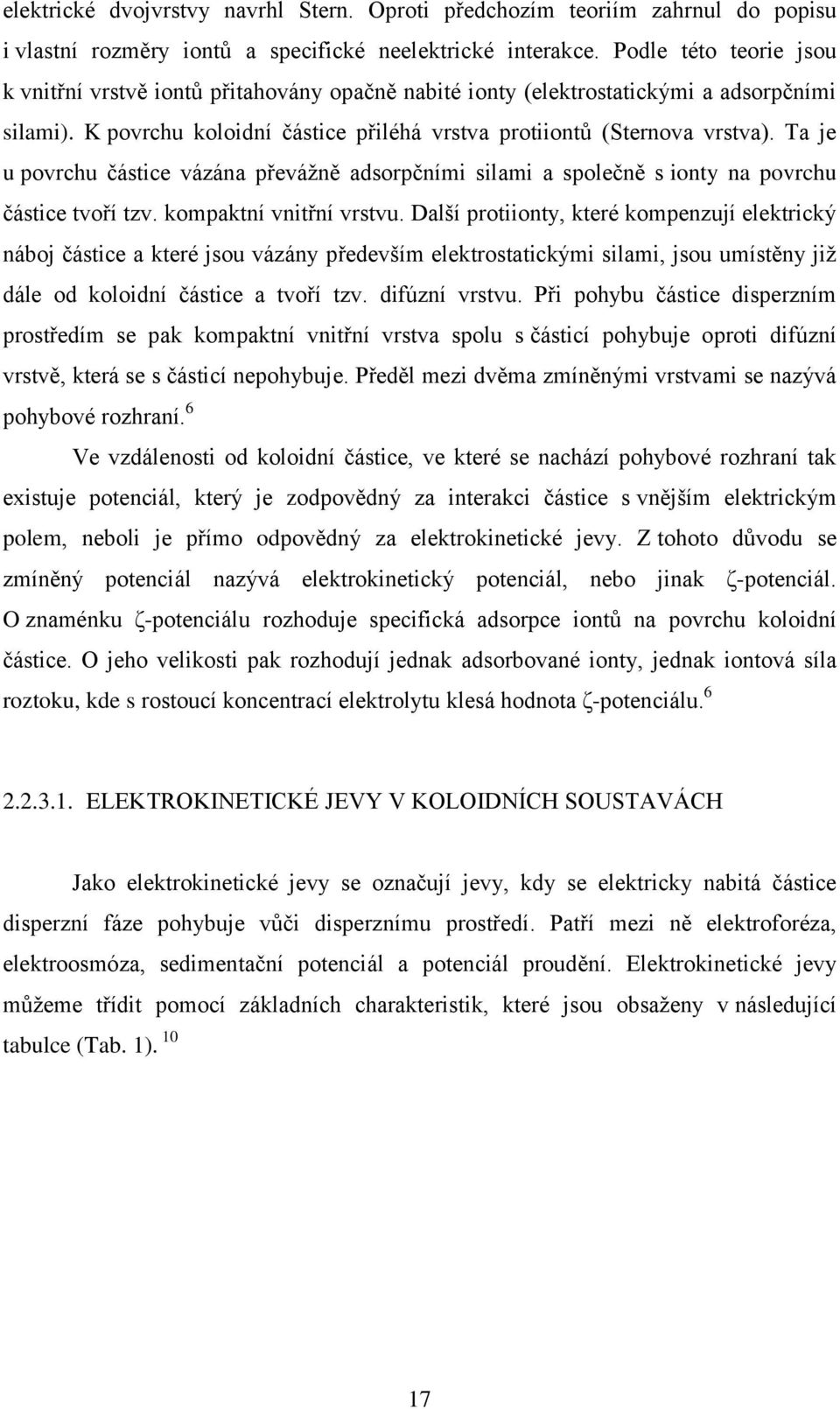 Ta je u povrchu částice vázána převáţně adsorpčními silami a společně s ionty na povrchu částice tvoří tzv. kompaktní vnitřní vrstvu.