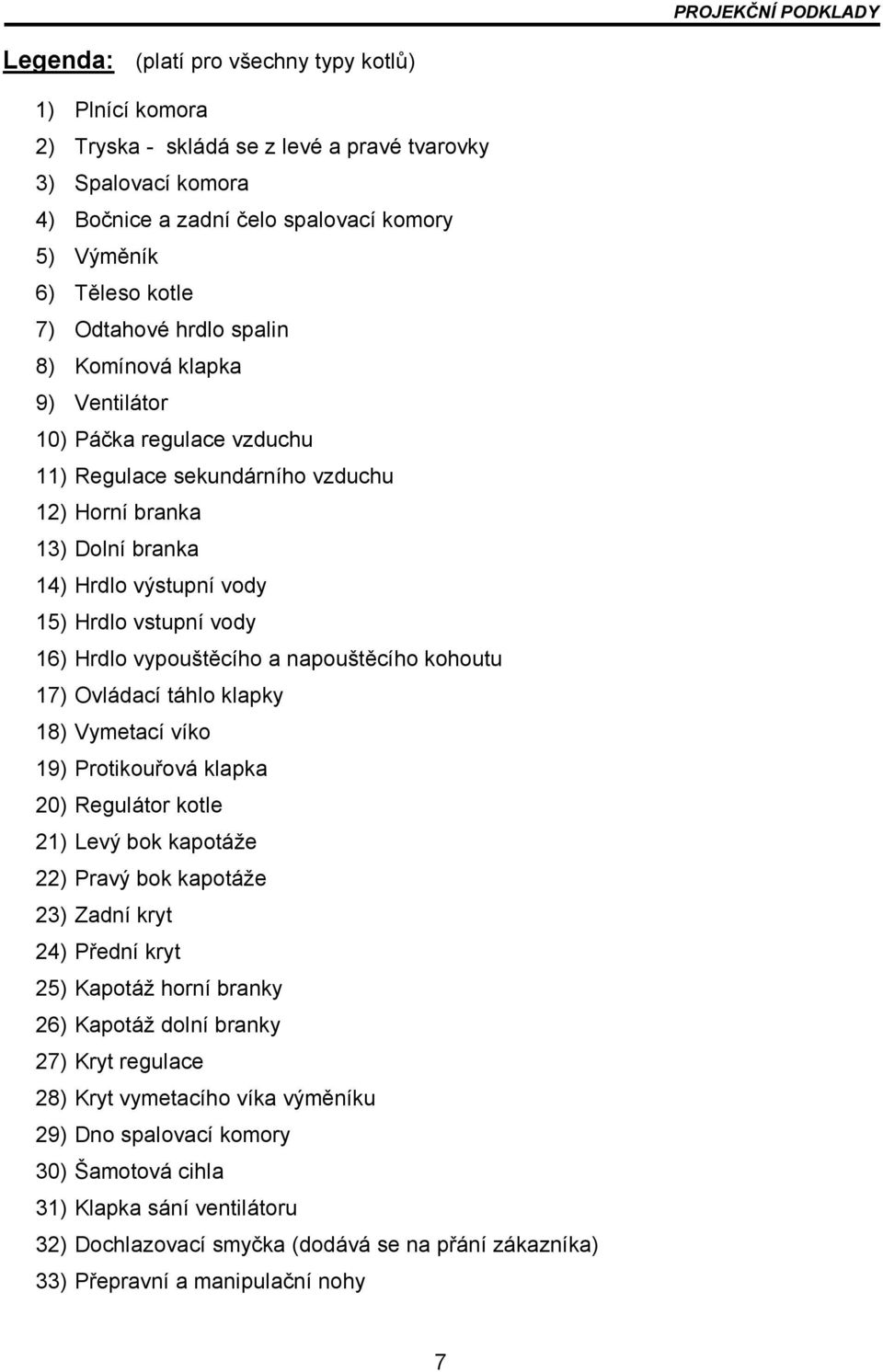 vstupní vody 16) Hrdlo vypouštěcího a napouštěcího kohoutu 17) Ovládací táhlo klapky 18) Vymetací víko 19) Protikouřová klapka 20) Regulátor kotle 21) Levý bok kapotáže 22) Pravý bok kapotáže 23)