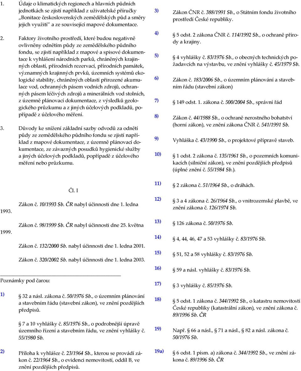 Faktory životního prostředí, které budou negativně ovlivněny odnětím půdy ze zemědělského půdního fondu, se zjistí například z mapové a spisové dokumentace k vyhlášení národních parků, chráněných