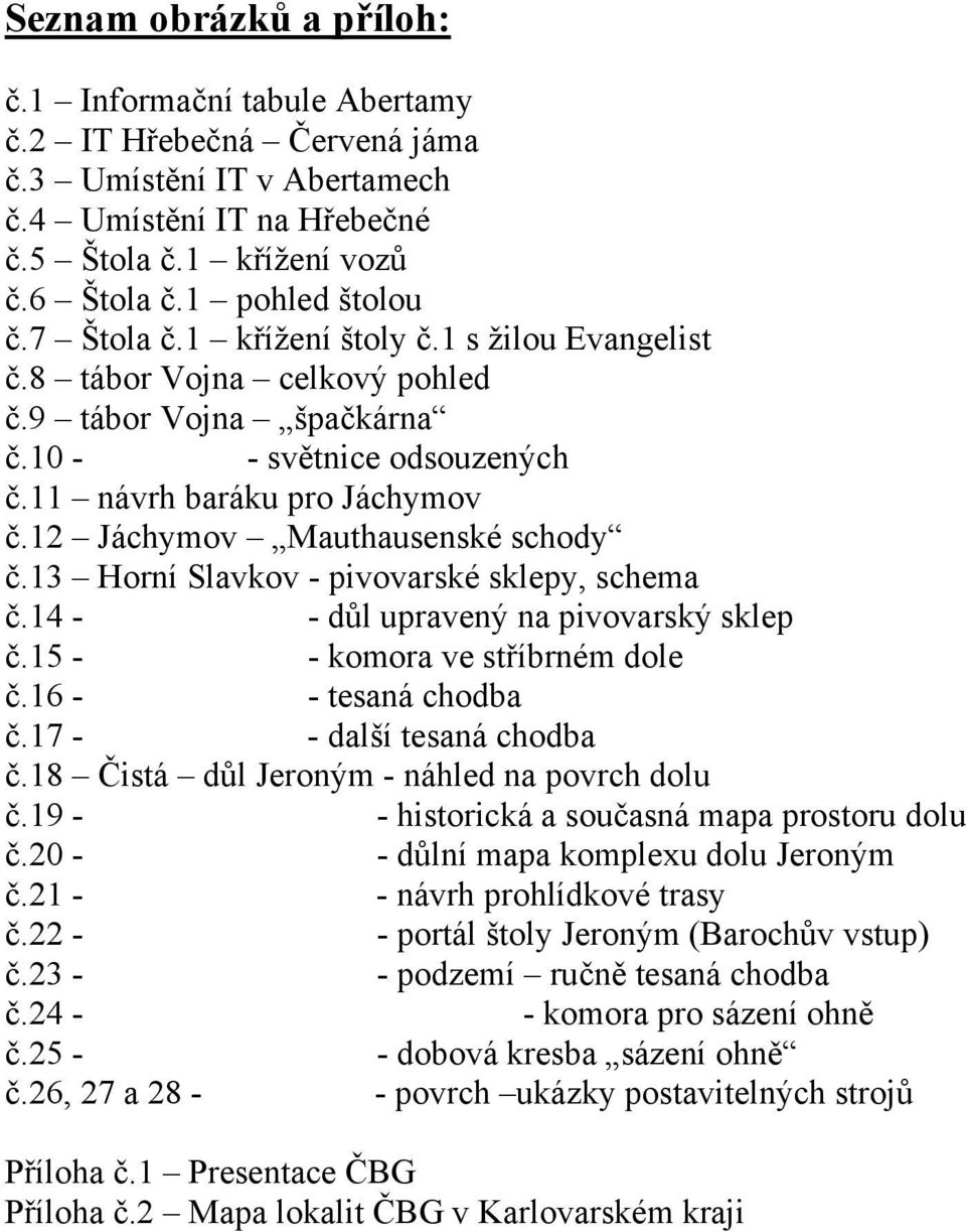 12 Jáchymov Mauthausenské schody č.13 Horní Slavkov - pivovarské sklepy, schema č.14 - - důl upravený na pivovarský sklep č.15 - - komora ve stříbrném dole č.16 - - tesaná chodba č.