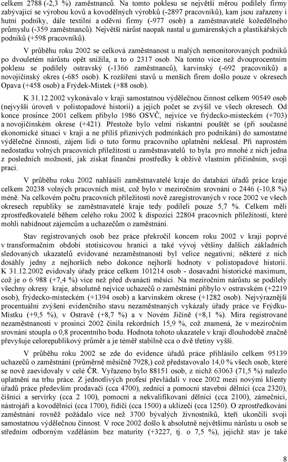 zaměstnavatelé kožedělného průmyslu (-359 zaměstnanců). Největší nárůst naopak nastal u gumárenských a plastikářských podniků (+598 pracovníků).