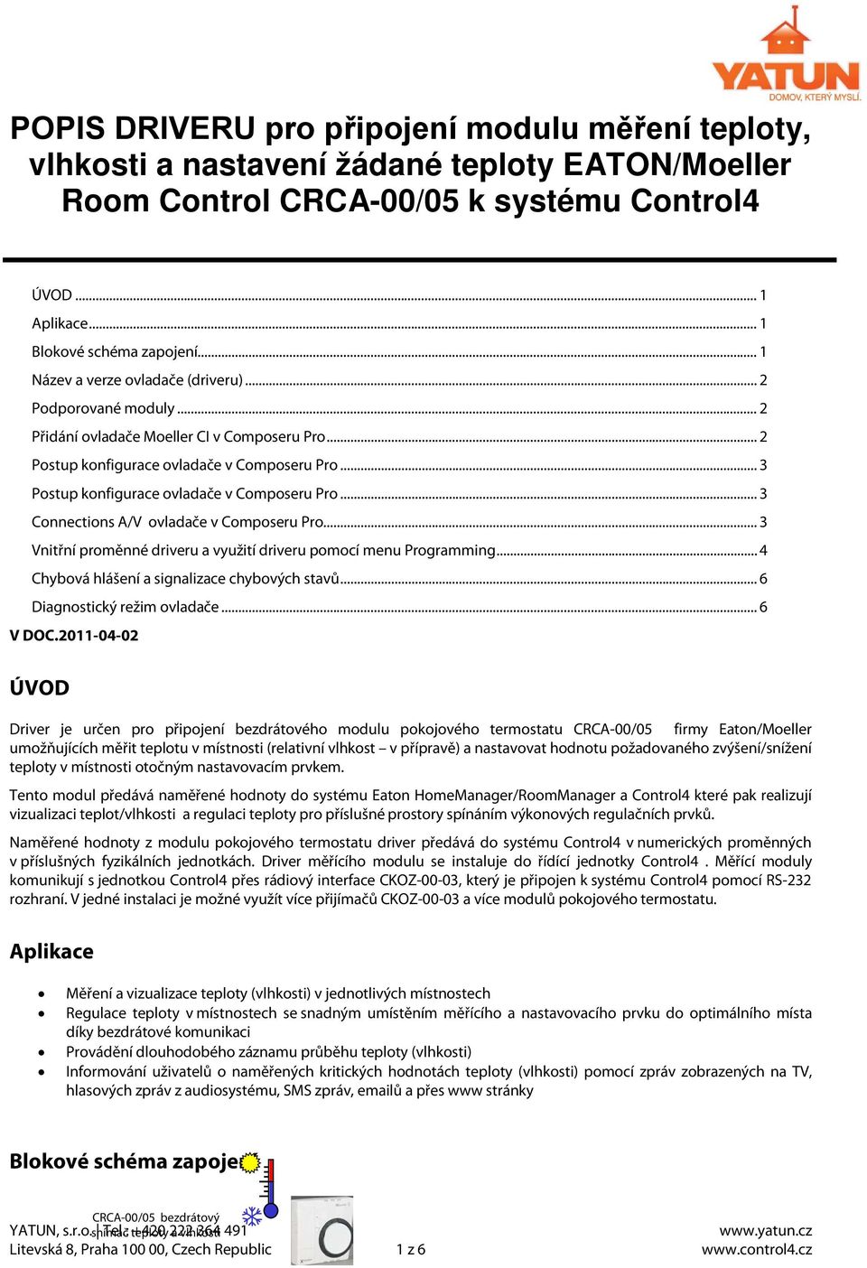 .. 3 Postup konfigurace ovladače v Composeru Pro... 3 Connections A/V ovladače v Composeru Pro... 3 Vnitřní proměnné driveru a využití driveru pomocí menu Programming.