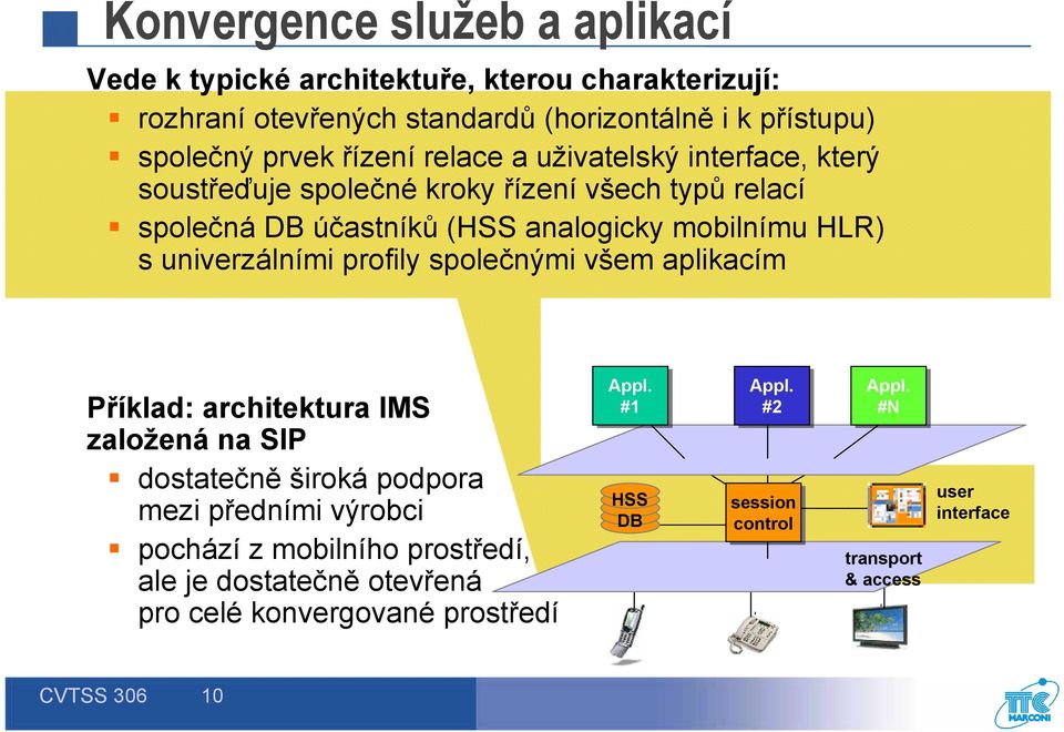 univerzálními profily společnými všem aplikacím Příklad: architektura IMS založená na SIP dostatečně široká podpora mezi předními výrobci pochází z mobilního