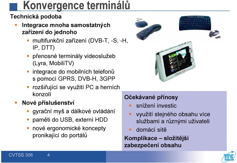 konzolí Očekávané přínosy Nové příslušenství snížení investic gyrační myš a dálkové ovládání paměti do USB, externí HDD nové ergonomické