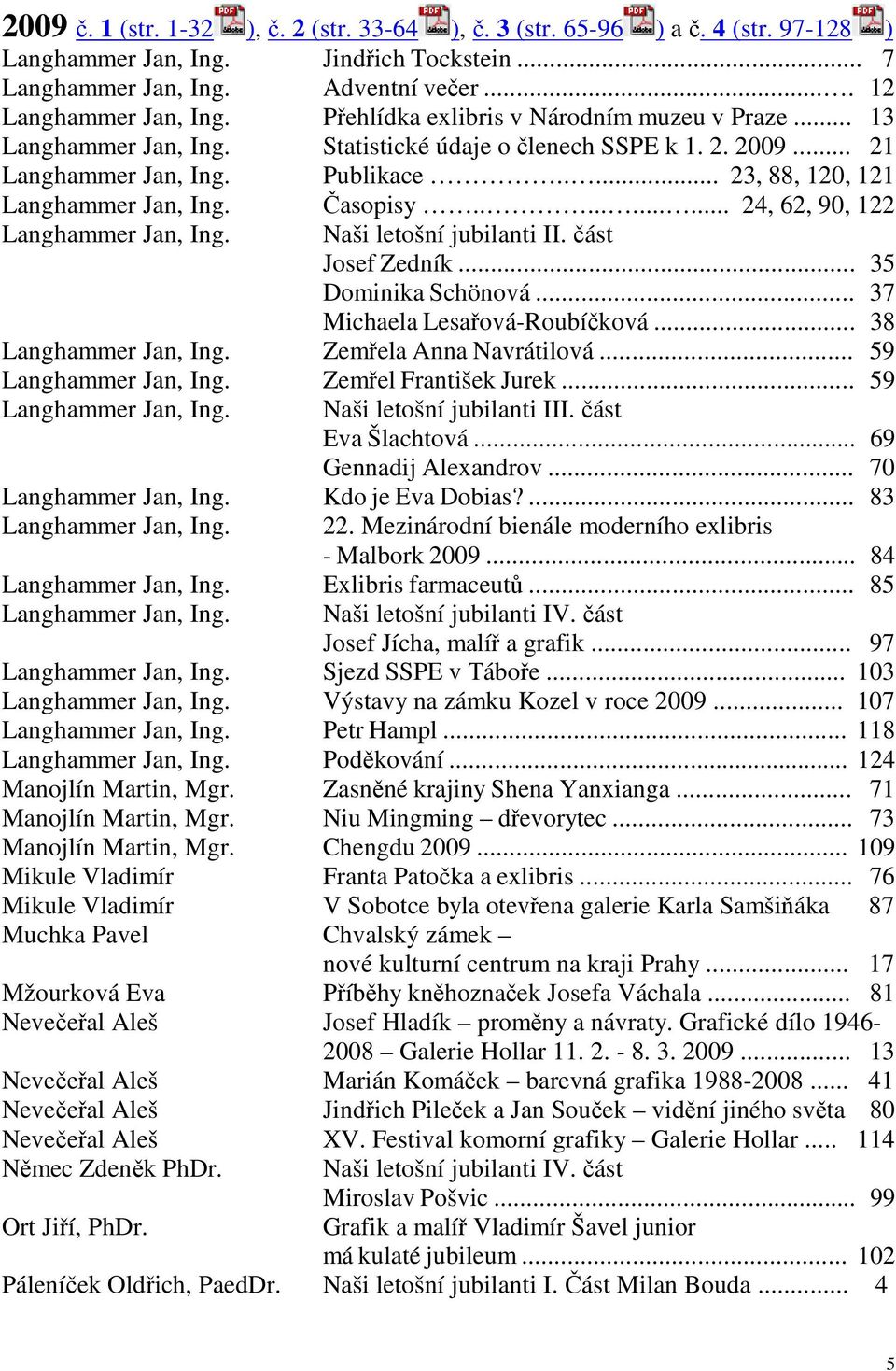 Časopisy........... 24, 62, 90, 122 Langhammer Jan, Ing. Naši letošní jubilanti II. část Josef Zedník... 35 Dominika Schönová... 37 Michaela Lesařová-Roubíčková... 38 Langhammer Jan, Ing.