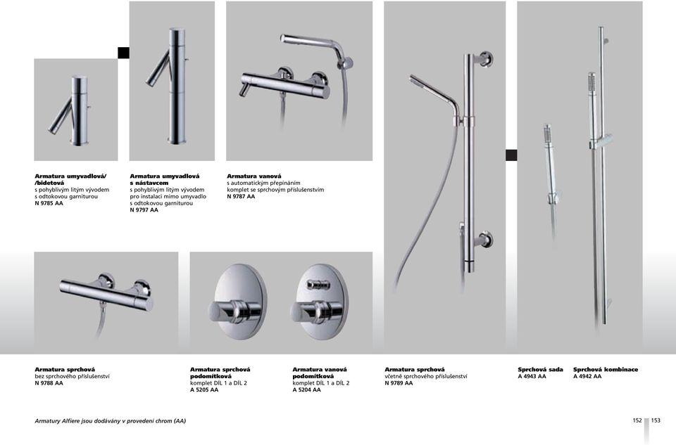 N 9787 AA N 9788 AA komplet DÍL 1 a A 5205 AA komplet DÍL 1 a A 5204 AA včetně sprchového příslušenství N 9789 AA