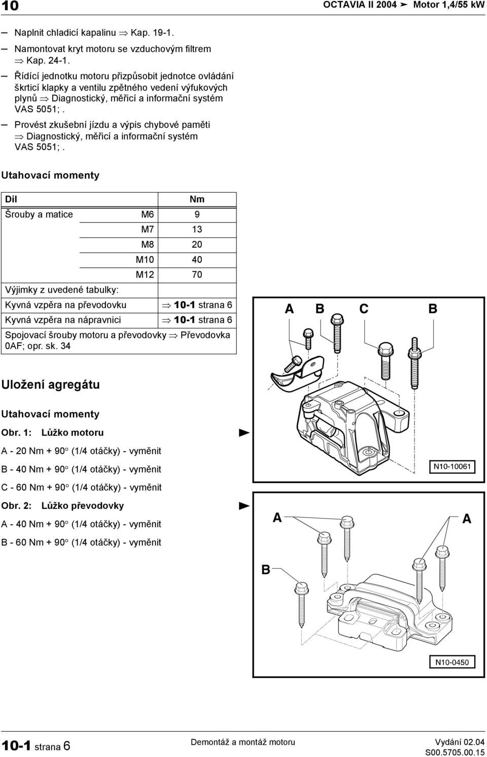 Provést zkušební jízdu a výpis chybové paměti Diagnostický, měřicí a informační systém VAS 5051;.