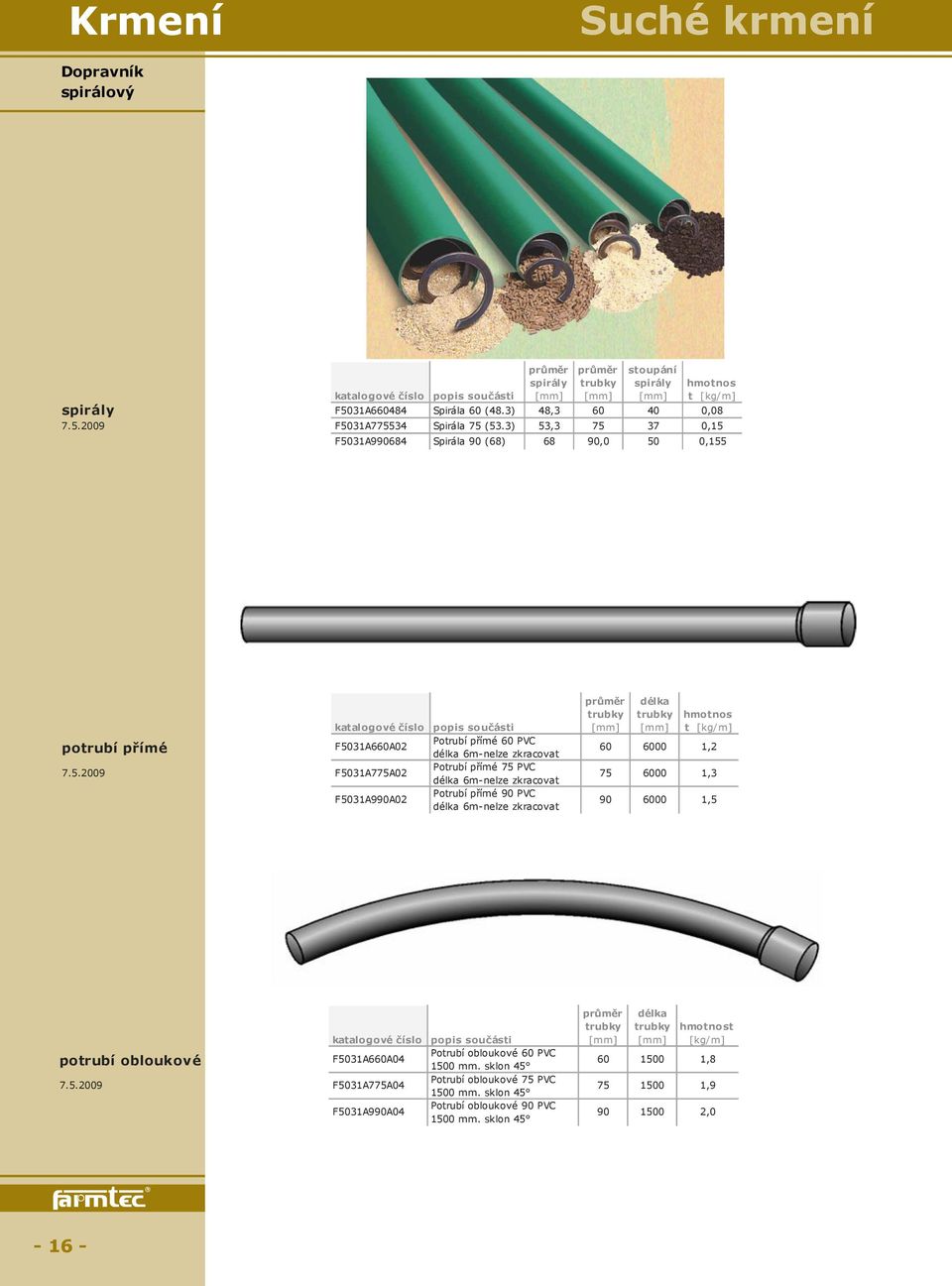 zkracovat F5031A990A02 Potrubí přímé 90 PVC 6m-nelze zkracovat průměr trubky trubky hmotnos t [kg/m] 60 6000 1,2 75 6000 1,3 90 6000 1,5 potrubí obloukové F5031A660A04 Potrubí obloukové 60