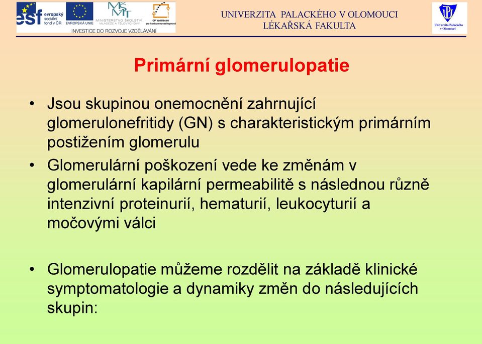 glomerulární kapilární permeabilitě s následnou různě intenzivní proteinurií, hematurií,