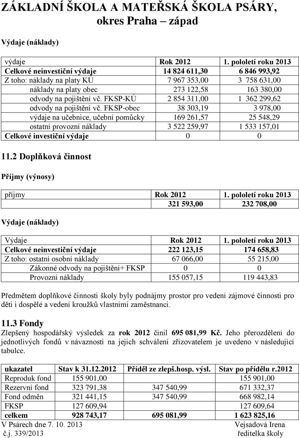 FKSP-KÚ 2 854 311,00 1 362 299,62 odvody na pojištění vč.