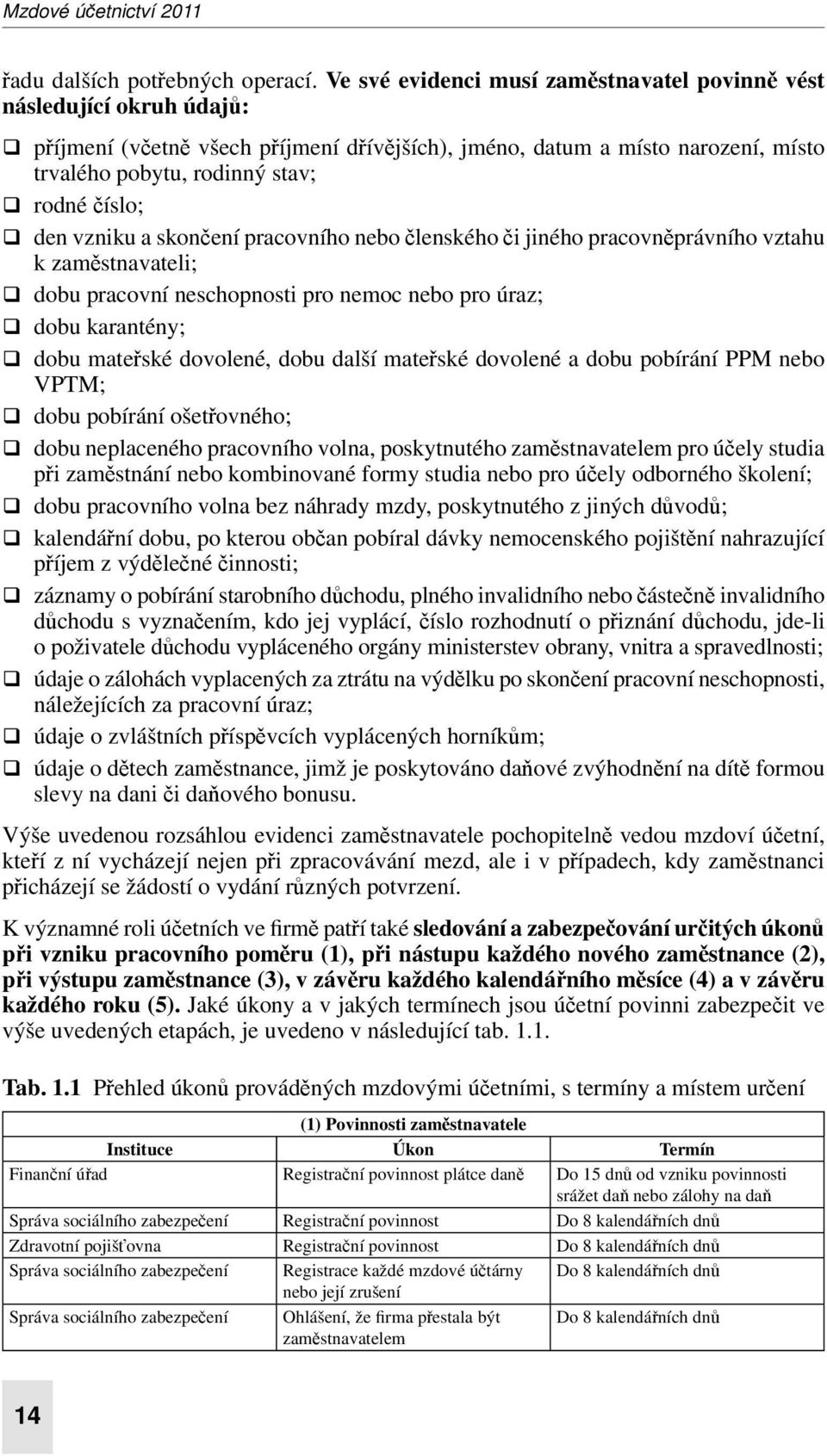 den vzniku a skončení pracovního nebo členského či jiného pracovněprávního vztahu k zaměstnavateli; dobu pracovní neschopnosti pro nemoc nebo pro úraz; dobu karantény; dobu mateřské dovolené, dobu