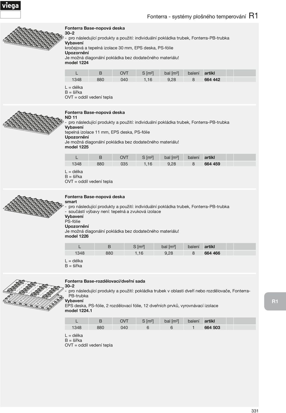 model 4 OVT 348 880 040,6 9,8 8 664 44 = šířka OVT = oddíl vedení tepla Fonterra ase-nopová deska ND individuální pokládka trubek, Fonterra-P-trubka tepelná izolace mm, EPS deska, PS-fólie Upozornění