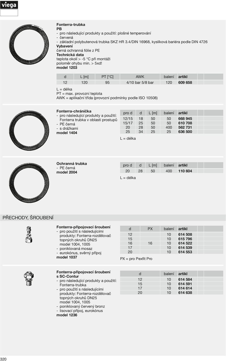 provozní teplota AWK = aplikační třída (provozní podmínky podle ISO 0508) Fonterra-chránička Fonterra trubka v oblasti prostupů -- PE černá -- s drážkami model 404 pro d d [m] /5 5/7 0 8 8 34 50 50