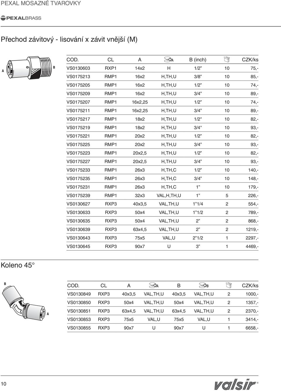 1/2 10 74,- VS0175211 RMP1 16x2,25 H,TH,U 3/4 10 89,- VS0175217 RMP1 18x2 H,TH,U 1/2" 10 82,- VS0175219 RMP1 18x2 H,TH,U 3/4" 10 93,- VS0175221 RMP1 20x2 H,TH,U 1/2 10 82,- VS0175225 RMP1 20x2 H,TH,U