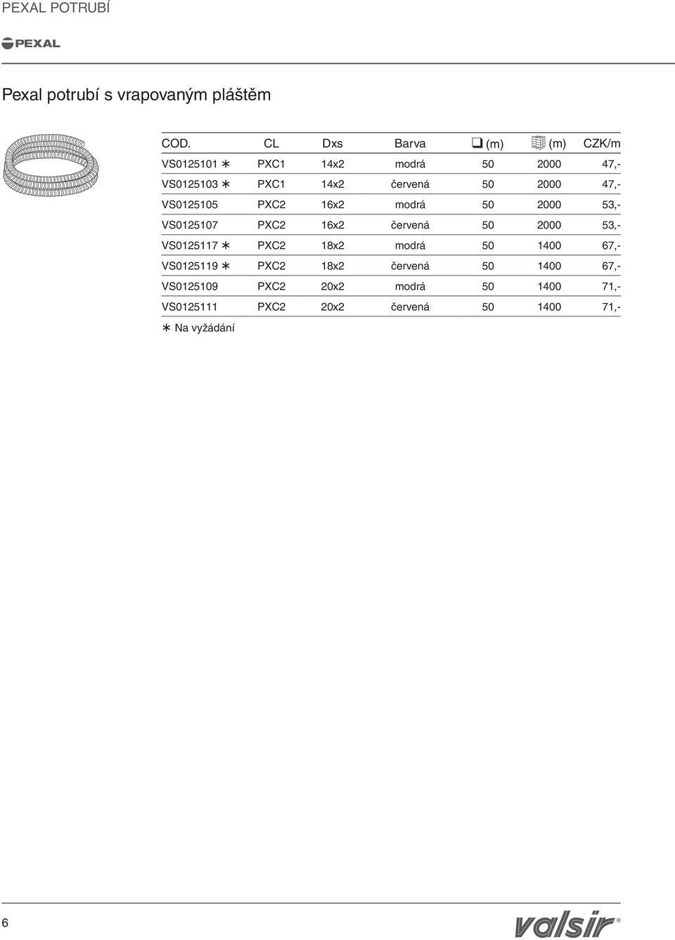 47,- VS0125105 PXC2 16x2 modrá 50 2000 53,- VS0125107 PXC2 16x2 červená 50 2000 53,- VS0125117 PXC2 18x2