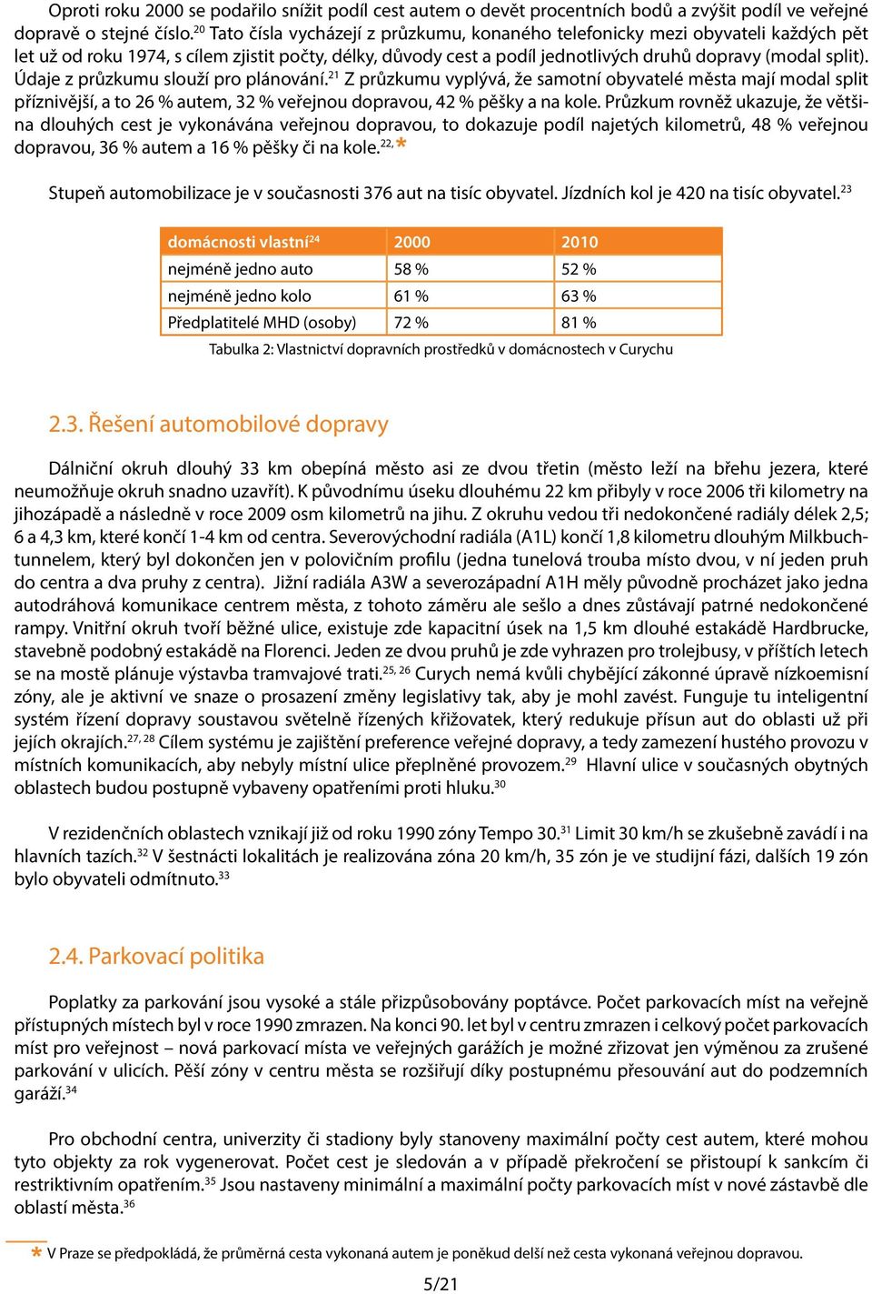 Údaje z průzkumu slouží pro plánování. 21 Z průzkumu vyplývá, že samotní obyvatelé města mají modal split příznivější, a to 26 % autem, 32 % veřejnou dopravou, 42 % pěšky a na kole.