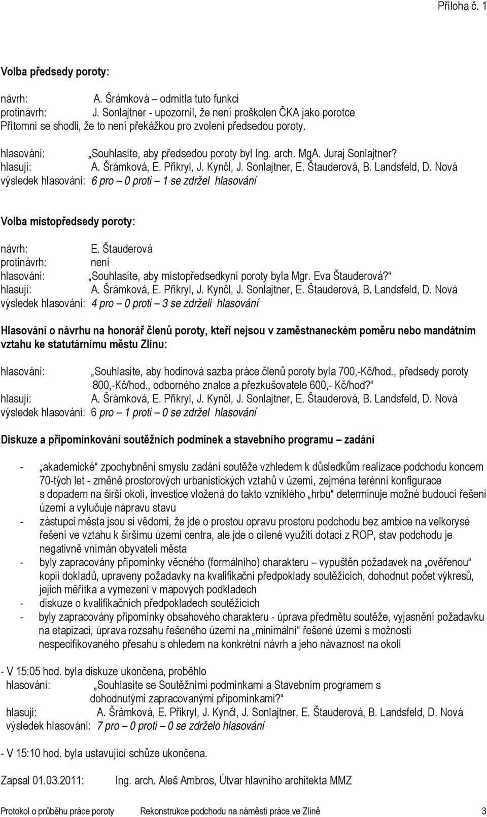 Juraj Sonlajtner? hlasují: A. Šrámková, E. Přikryl, J. Kynčl, J. Sonlajtner, E. Štauderová, B. Landsfeld, D.