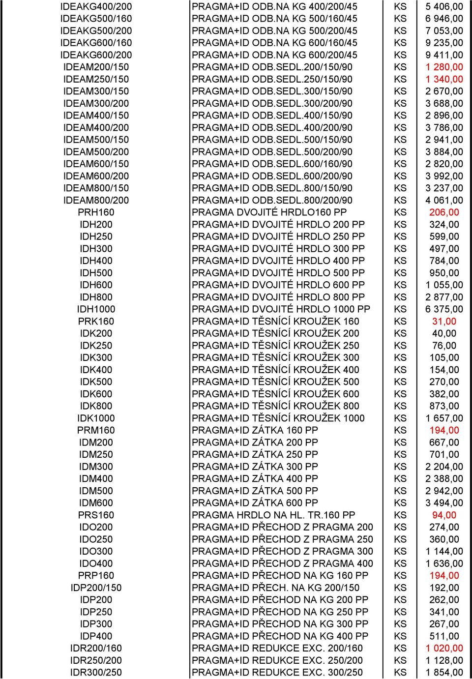 SEDL.300/150/90 KS 2 670,00 IDEAM300/200 PRAGMA+ID ODB.SEDL.300/200/90 KS 3 688,00 IDEAM400/150 PRAGMA+ID ODB.SEDL.400/150/90 KS 2 896,00 IDEAM400/200 PRAGMA+ID ODB.SEDL.400/200/90 KS 3 786,00 IDEAM500/150 PRAGMA+ID ODB.