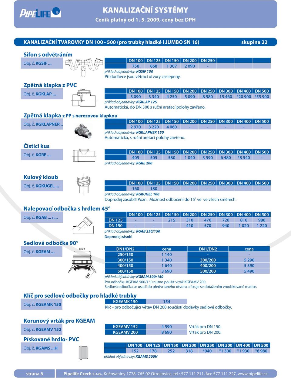 .. Klíč pro sedlové odbočky pro hladké trubky Obj. č. KGEAMK 150 DN 100 DN 125 DN 150 DN 200 DN 250 758 868 1 307 2 090 - příklad objednávky: KGSIF 150 Při dodávce jsou větrací otvory zaslepeny.