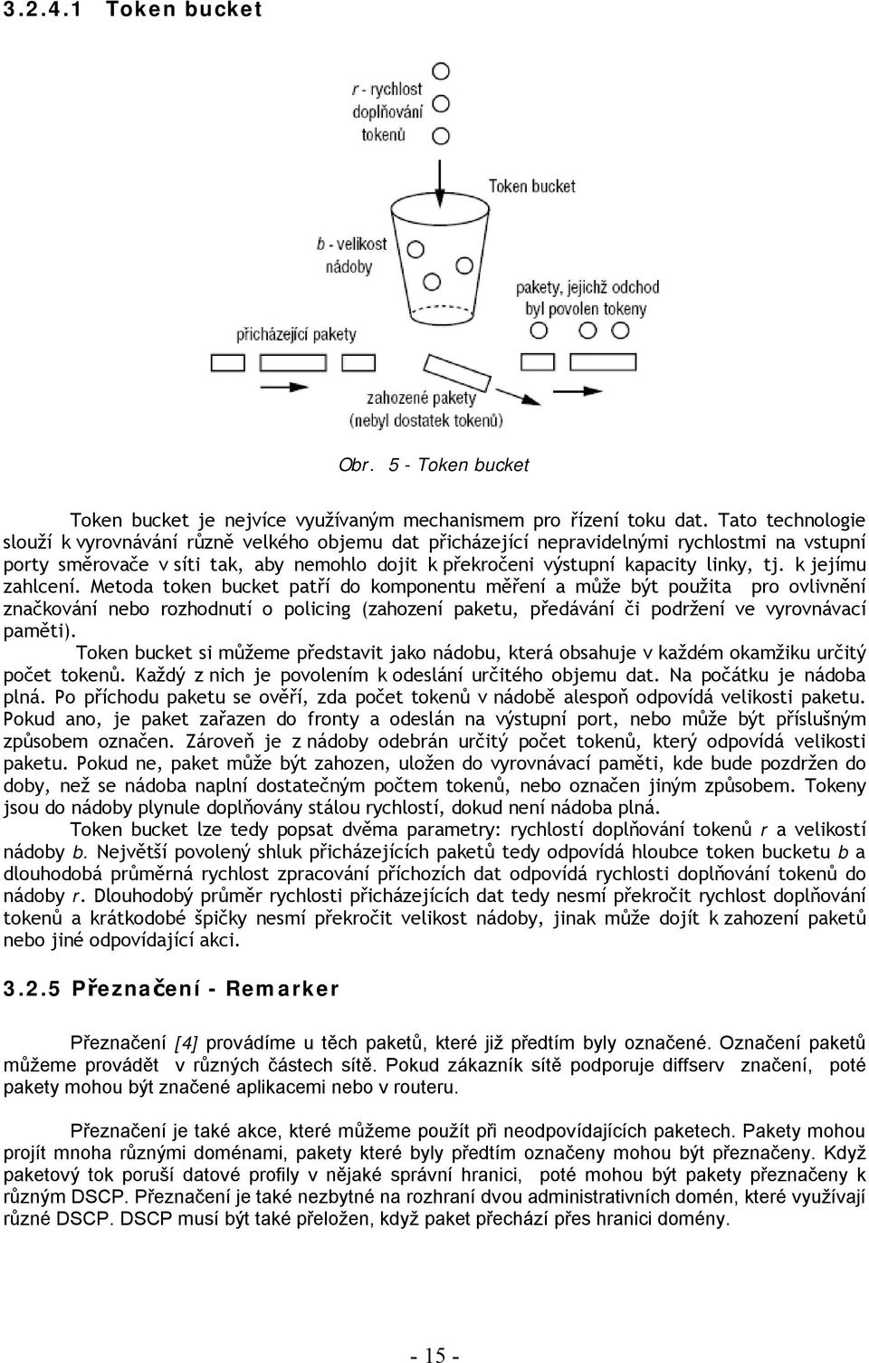 k jejímu zahlcení. Metoda token bucket patří do komponentu měření a může být použita pro ovlivnění značkování nebo rozhodnutí o policing (zahození paketu, předávání či podržení ve vyrovnávací paměti).