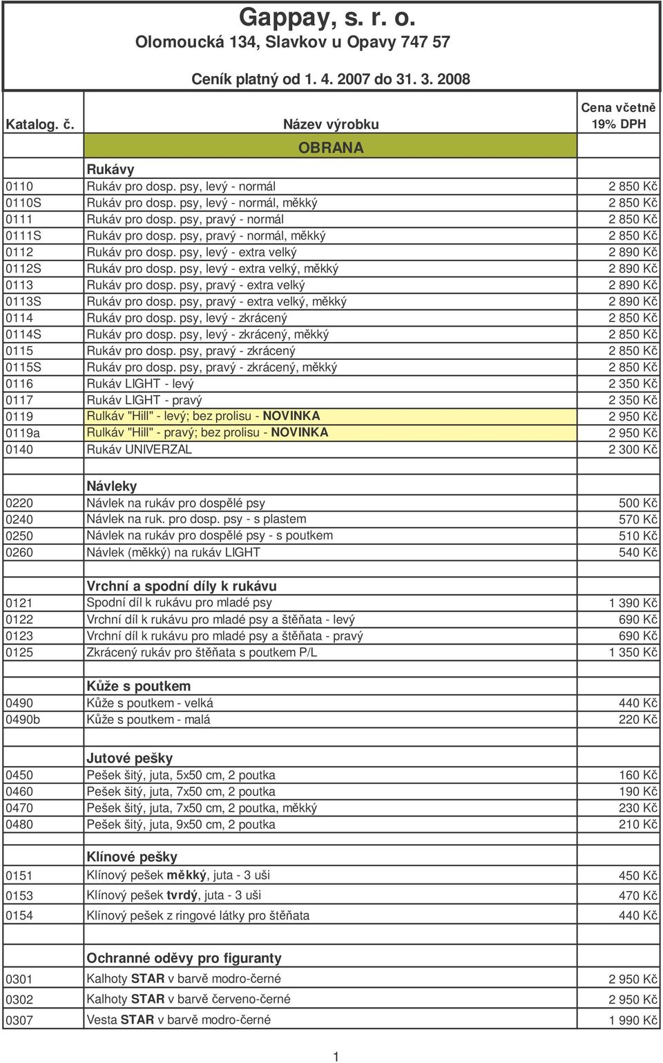 psy, pravý - normál, mkký 2 850 K 0112 Rukáv pro dosp. psy, levý - extra velký 2 890 K 0112S Rukáv pro dosp. psy, levý - extra velký, mkký 2 890 K 0113 Rukáv pro dosp.