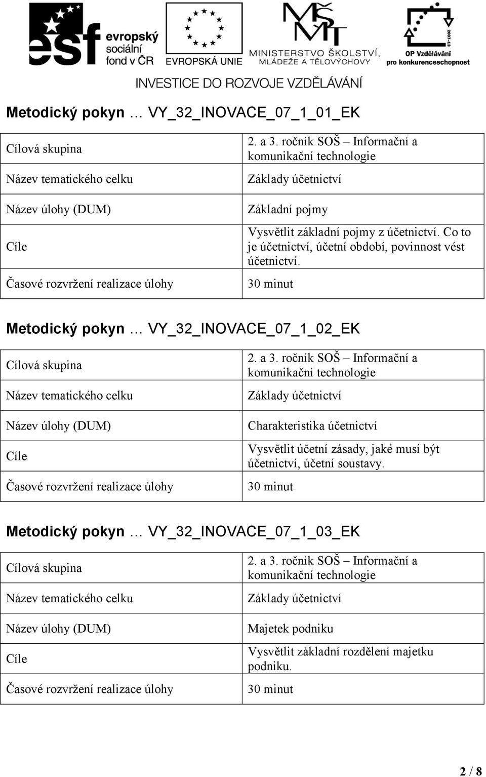 Metodický pokyn VY_32_INOVACE_07_1_02_EK Charakteristika účetnictví Vysvětlit účetní zásady, jaké