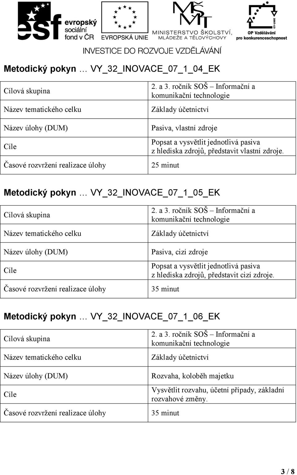 25 minut Metodický pokyn VY_32_INOVACE_07_1_05_EK Pasiva, cizí zdroje Popsat a vysvětlit jednotlivá pasiva