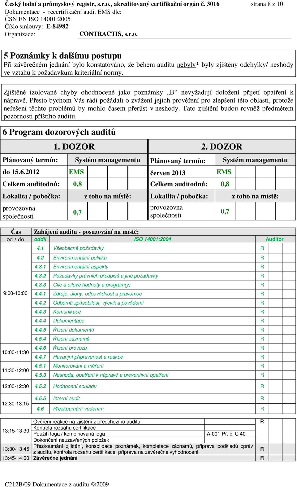 Zjištěné izolované chyby ohodnocené jako poznámky B nevyžadují doložení přijetí opatření k nápravě.