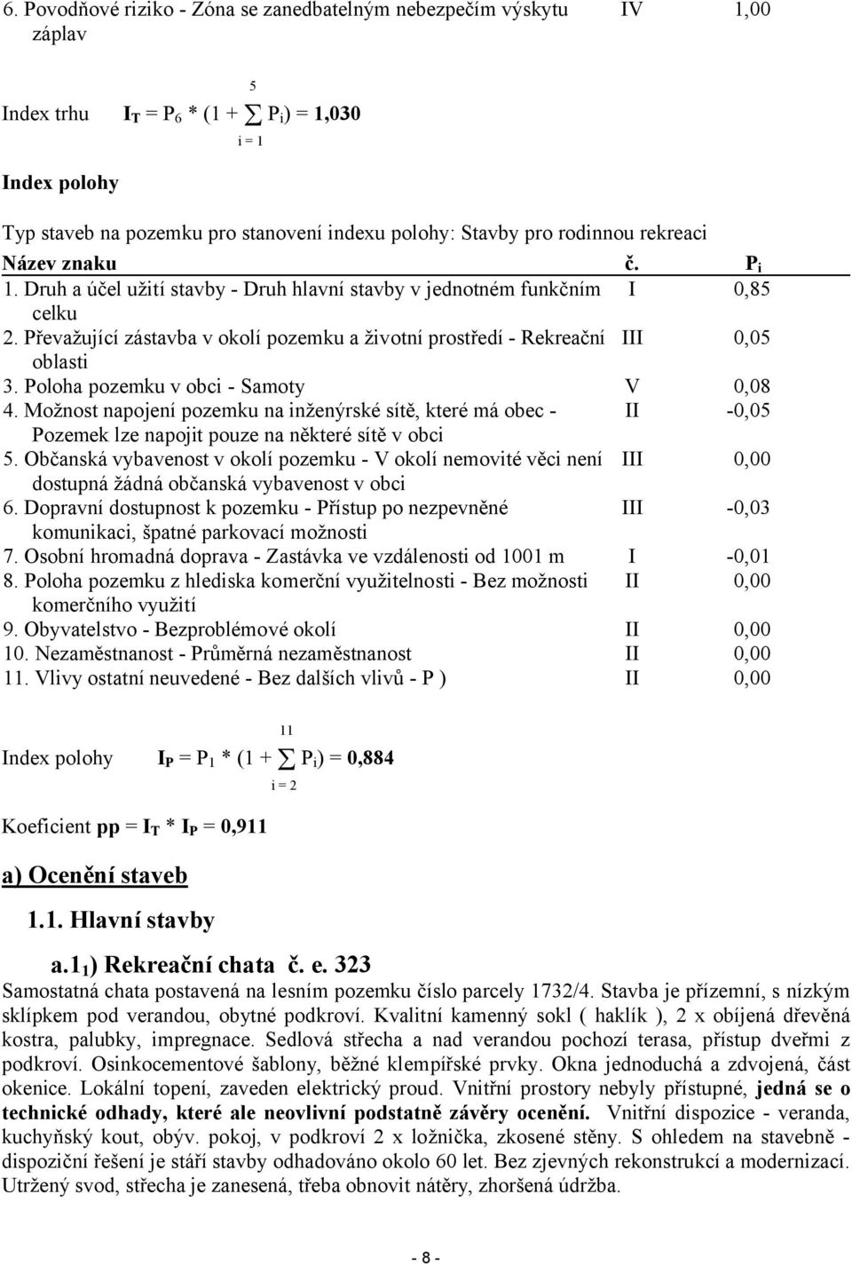 Převažující zástavba v okolí pozemku a životní prostředí - Rekreační I 0,05 oblasti 3. Poloha pozemku v obci - Samoty V 0,08 4.