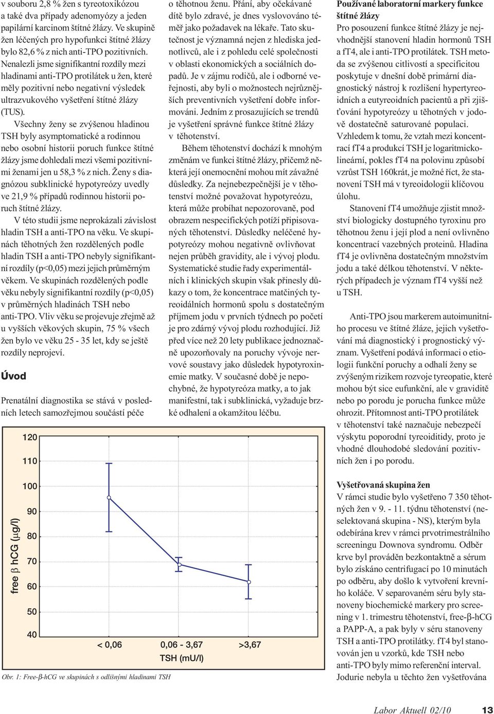 Všechny ženy se zvýšenou hladinou TSH byly asymptomatické a rodinnou nebo osobní historii poruch funkce štítné žlázy jsme dohledali mezi všemi pozitivními ženami jen u 58,3 % z nich.