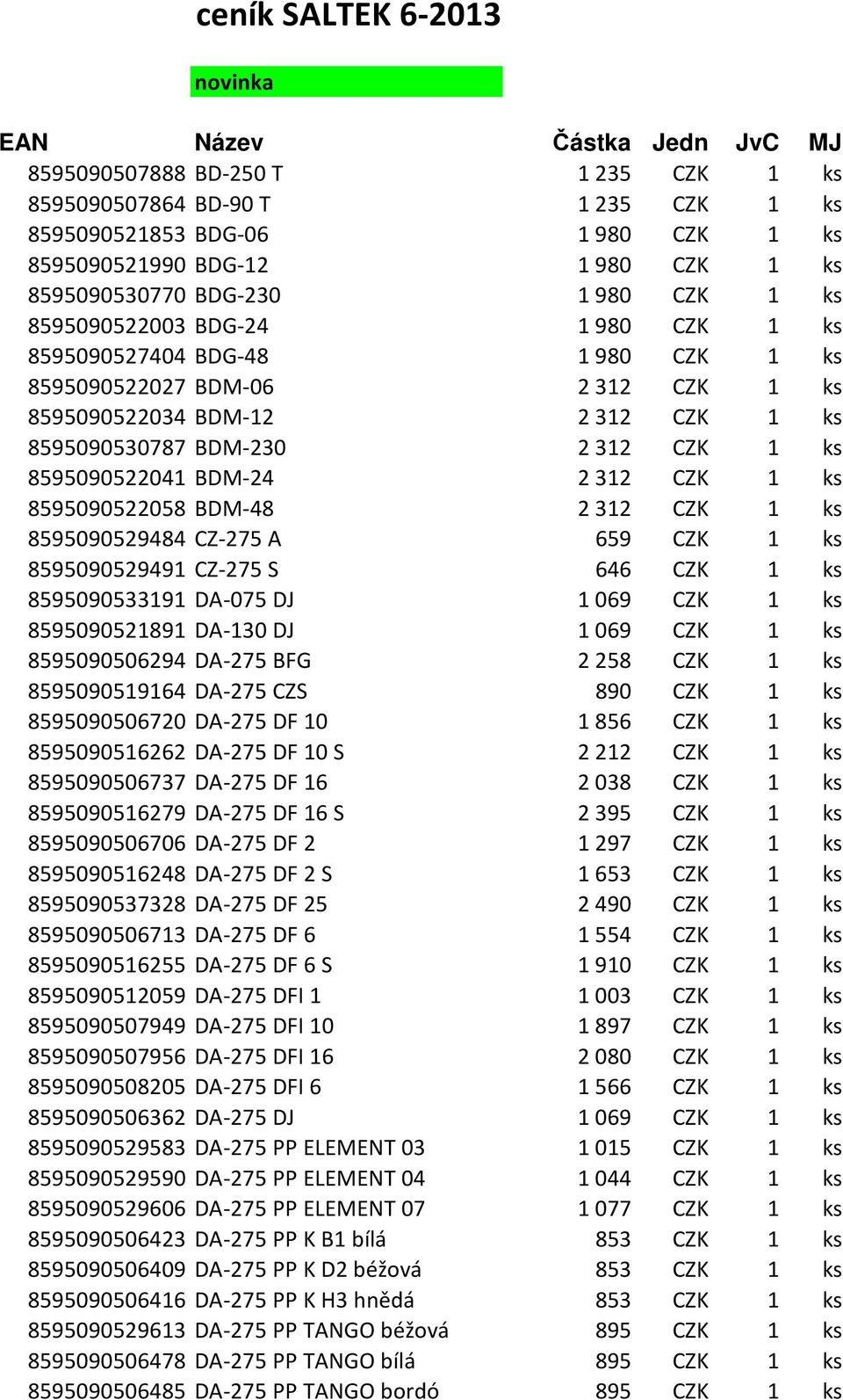 BDM-230 2 312 CZK 1 ks 8595090522041 BDM-24 2 312 CZK 1 ks 8595090522058 BDM-48 2 312 CZK 1 ks 8595090529484 CZ-275 A 659 CZK 1 ks 8595090529491 CZ-275 S 646 CZK 1 ks 8595090533191 DA-075 DJ 1 069