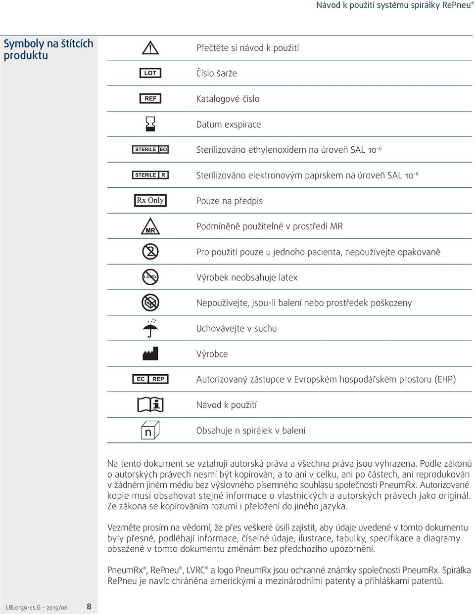 Uchovávejte v suchu Výrobce Autorizovaný zástupce v Evropském hospodářském prostoru (EHP) Návod k použití Obsahuje n spirálek v balení Na tento dokument se vztahují autorská práva a všechna práva