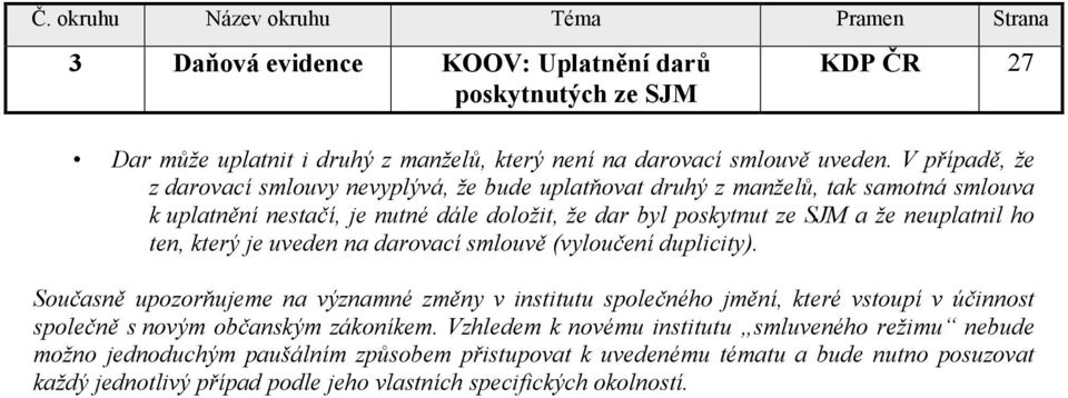 neuplatnil ho ten, který je uveden na darovací smlouvě (vyloučení duplicity).