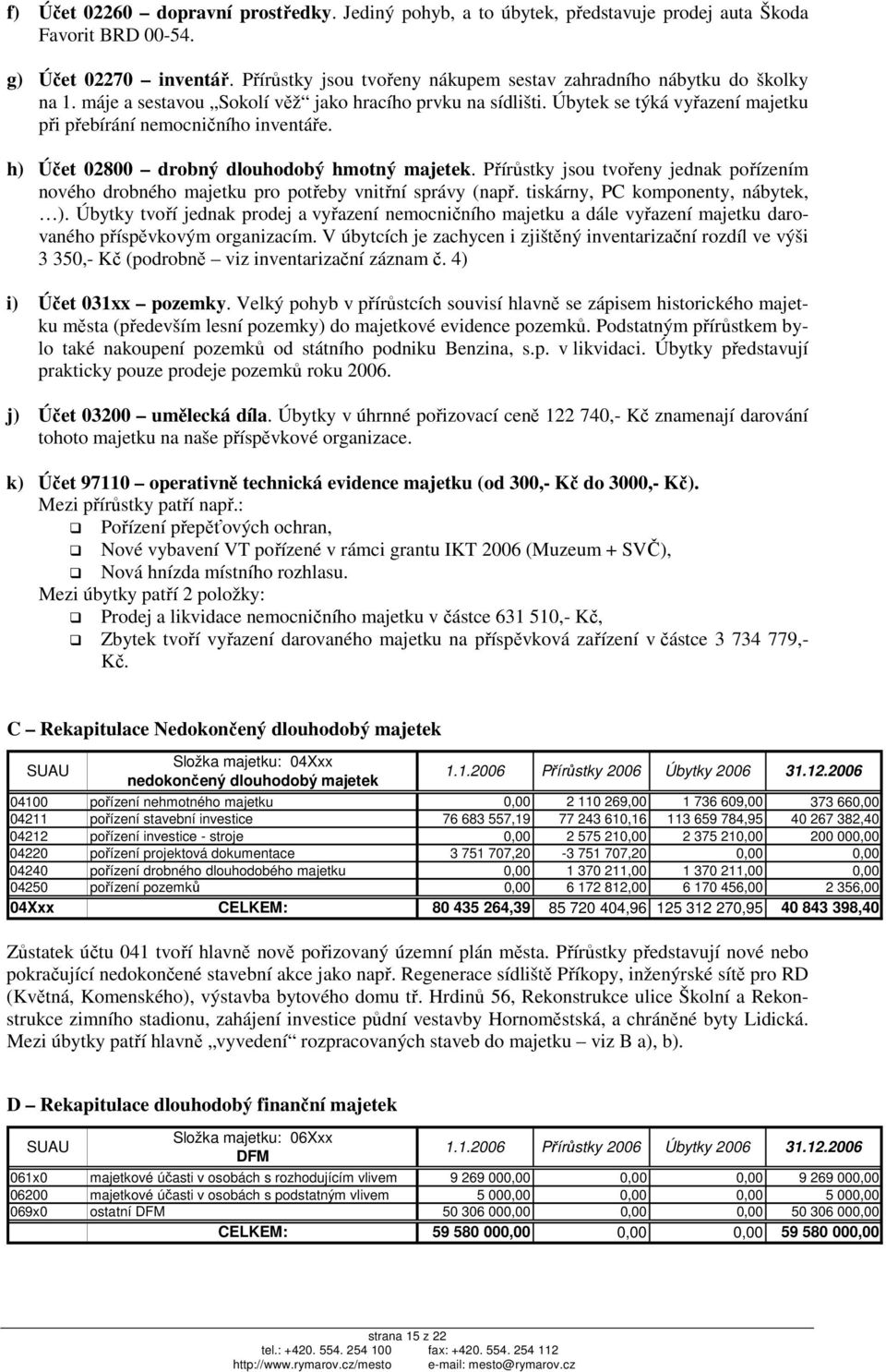 Úbytek se týká vyřazení majetku při přebírání nemocničního inventáře. h) Účet 02800 drobný dlouhodobý hmotný majetek.