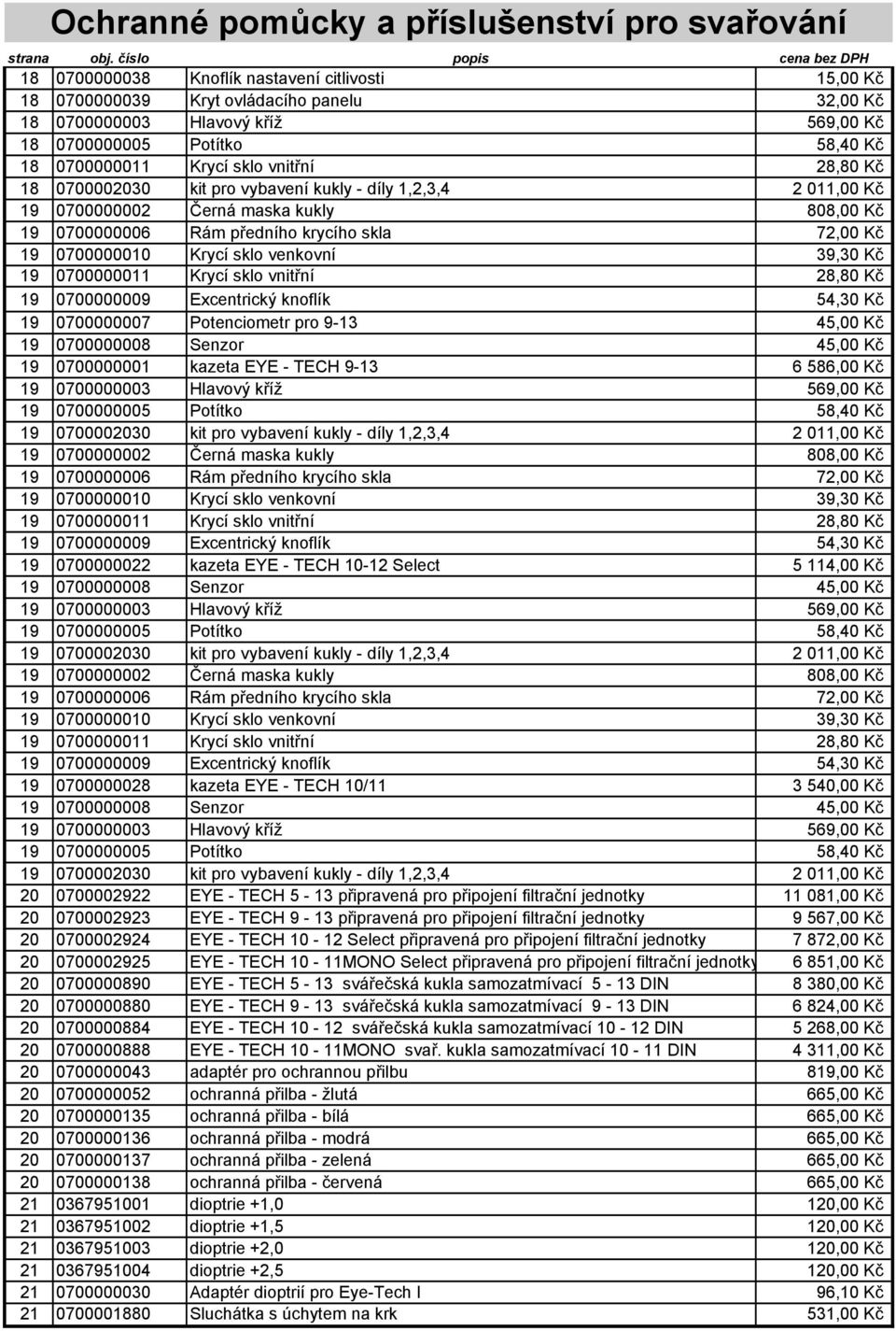 39,30 Kč 19 0700000011 Krycí sklo vnitřní 28,80 Kč 19 0700000009 Excentrický knoflík 54,30 Kč 19 0700000007 Potenciometr pro 9-13 45,00 Kč 19 0700000008 Senzor 45,00 Kč 19 0700000001 kazeta EYE -