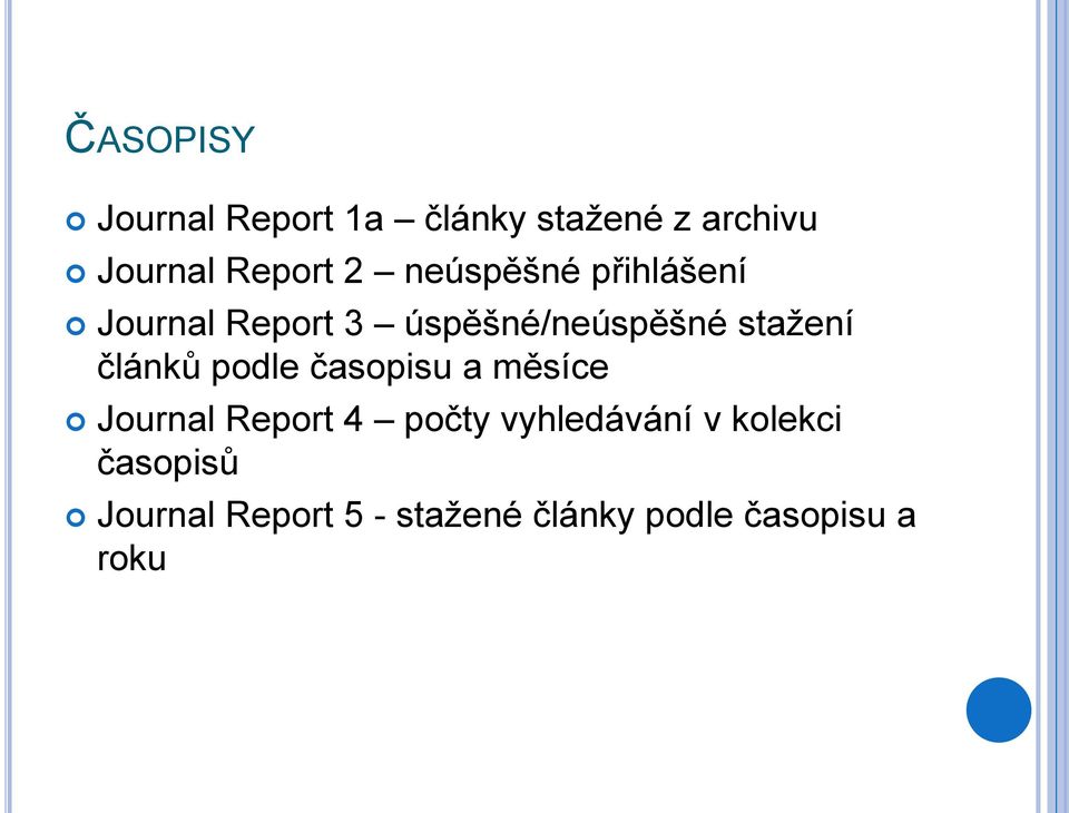 článků podle časopisu a měsíce Journal Report 4 počty vyhledávání v