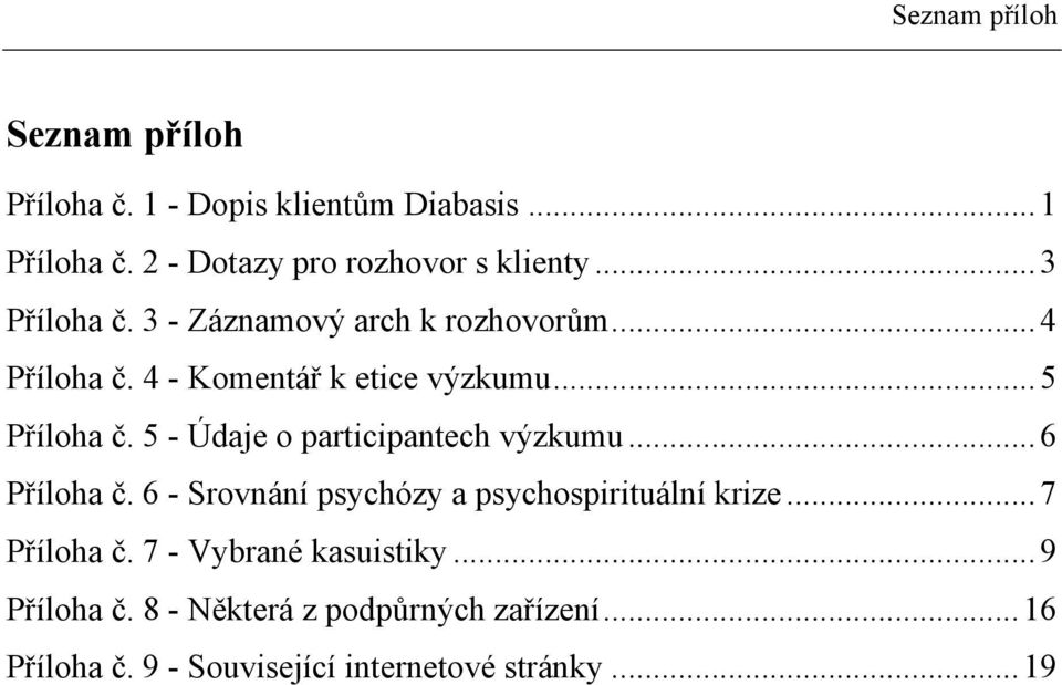 5 - Údaje o participantech výzkumu... 6 Příloha č. 6 - Srovnání psychózy a psychospirituální krize... 7 Příloha č.