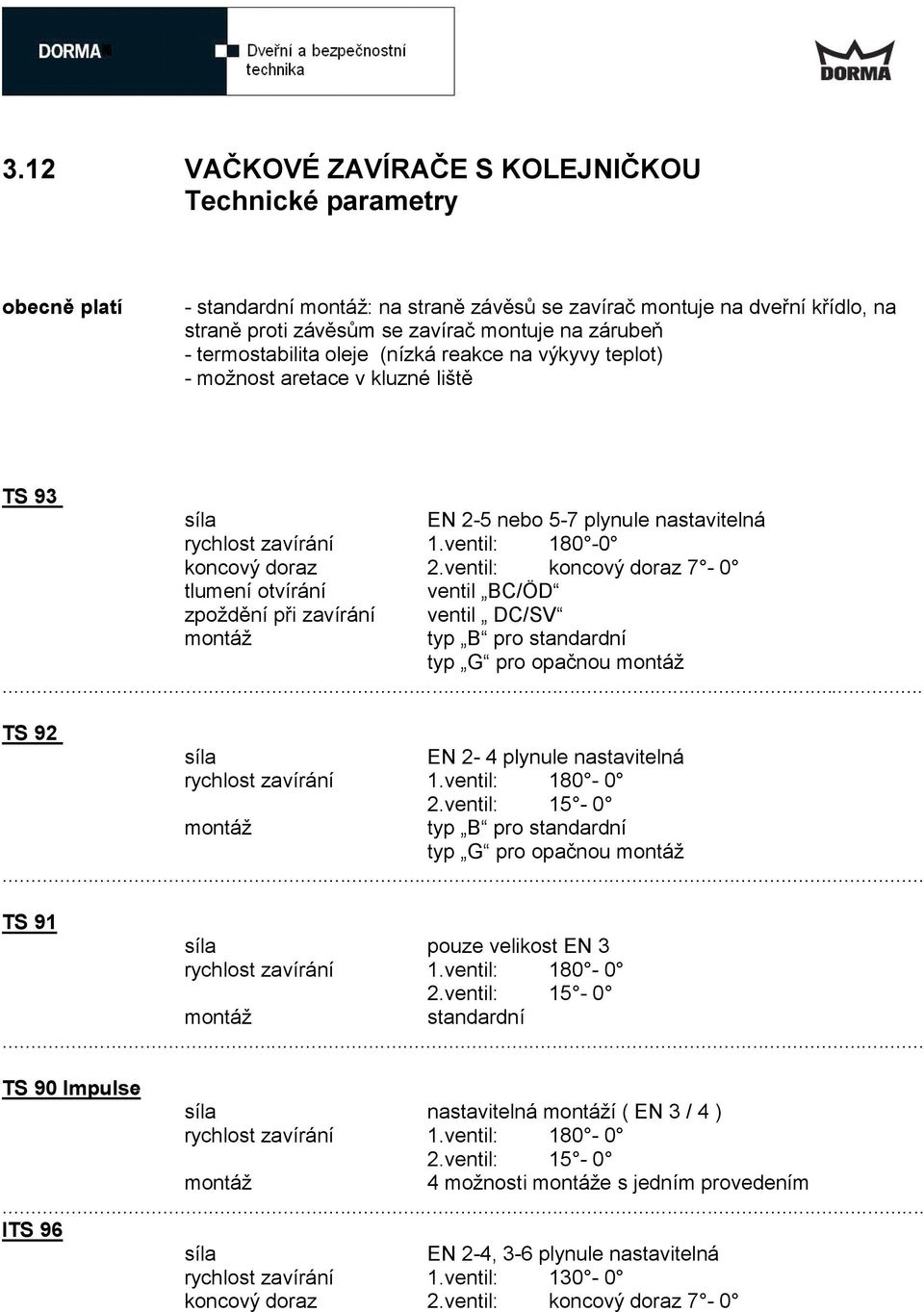 nastavitelná 1.ventil: 180 0 2.ventil: koncový doraz 7 0 ventil BC/ÖD ventil DC/SV typ B pro standardní typ G pro opačnou montáž... TS 92 síla rychlost zavírání EN 2 4 plynule nastavitelná 1.