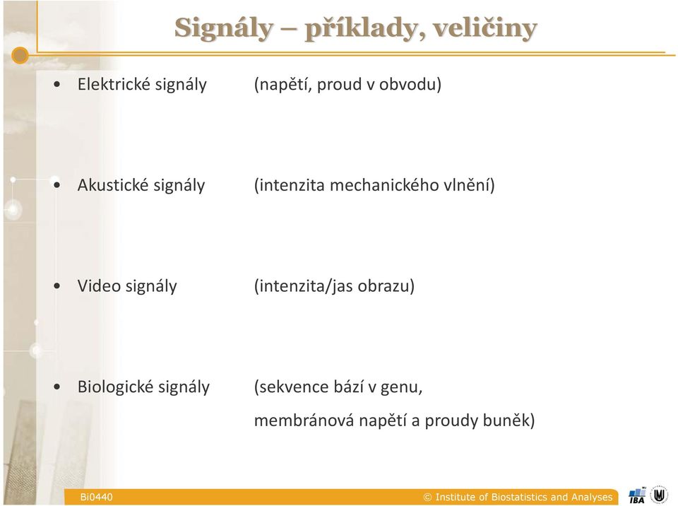 vlnění) Video signály (intenzita/jas obrazu) Biologické