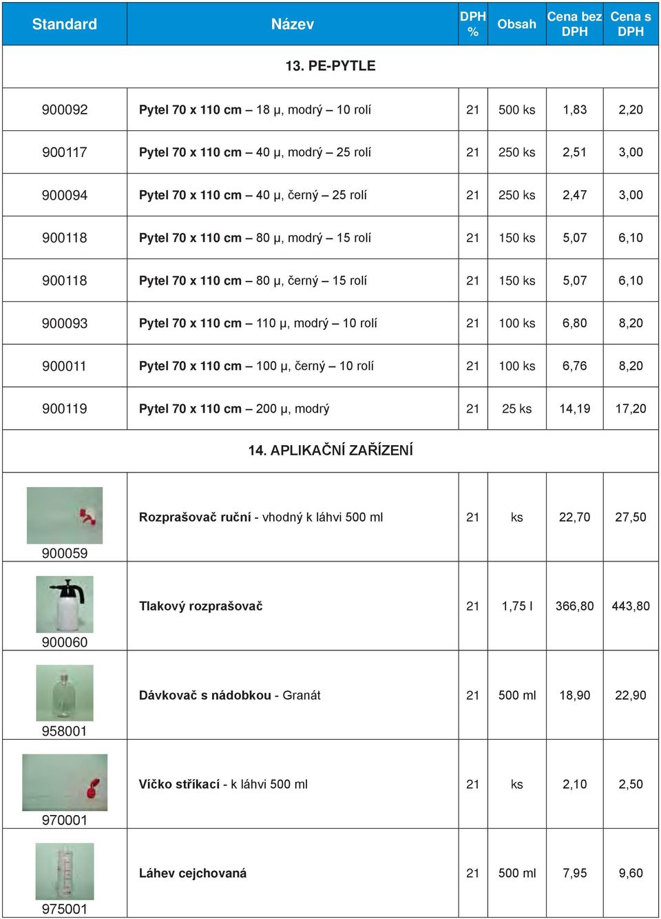 900011 Pytel 70 x 110 cm 100 μ, černý 10 rolí 100 ks 6,76 8,20 900119 Pytel 70 x 110 cm 200 μ, modrý 25 ks 14,19 17,20 14.