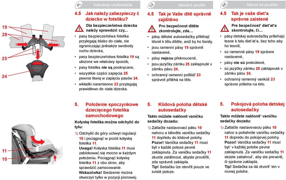 poskręcane, wszystkie części zapięcia 25 pewnie tkwią w zapięciu pasów 24. wkładki naramienne 23 przylegają prawidłowo do ciała dziecka. 4.