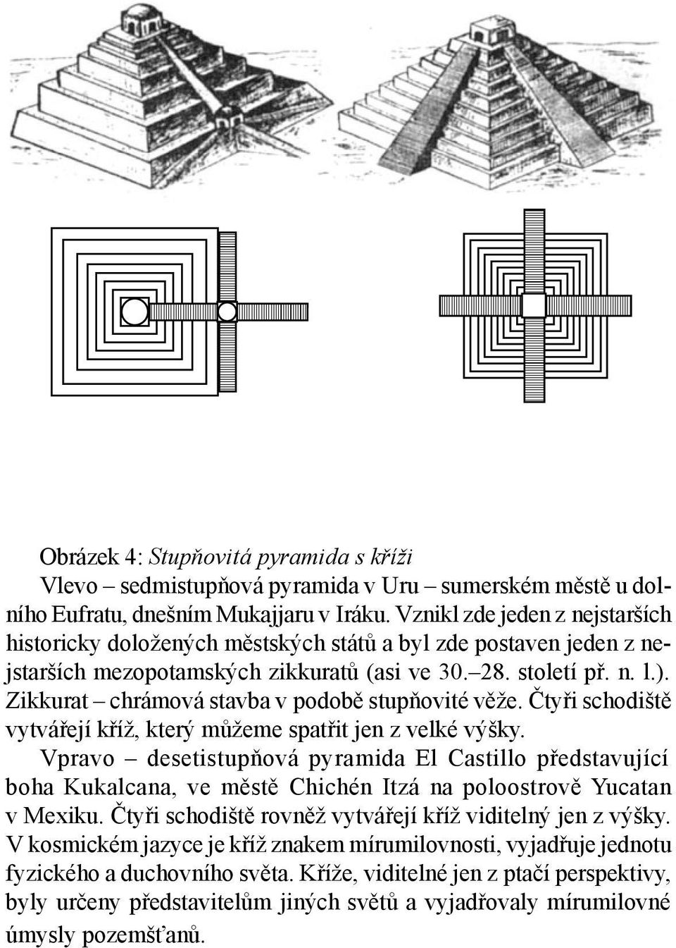 Zikkurat chrámová stavba v podobě stupňovité věže. Čtyři schodiště vytvářejí kříž, který můžeme spatřit jen z velké výšky.