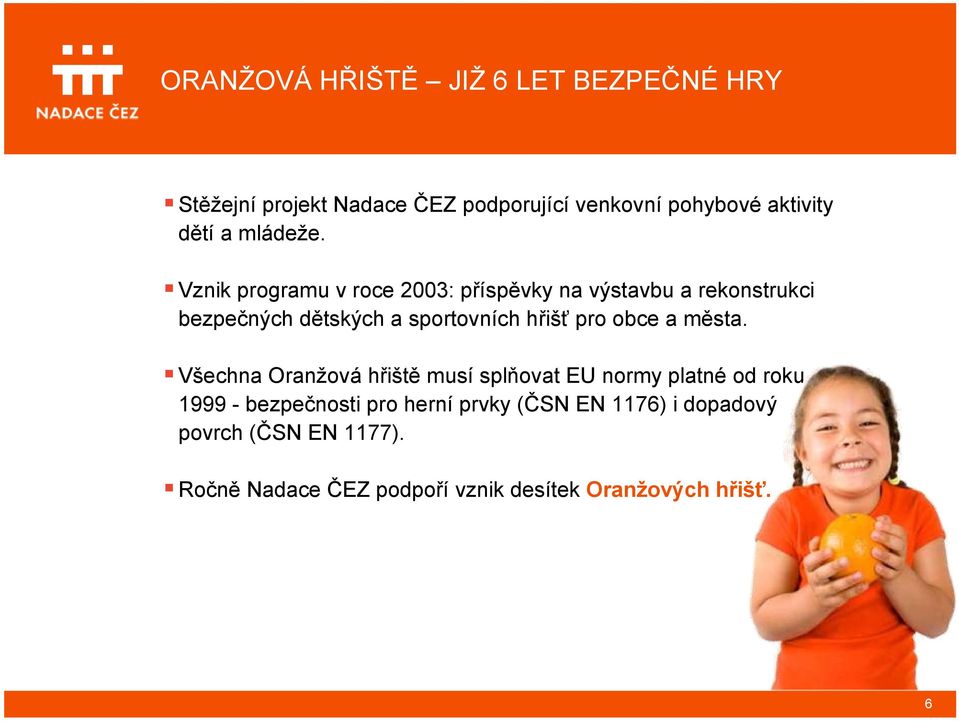 Vznik programu v roce 2003: příspěvky na výstavbu a rekonstrukci bezpečných dětských a sportovních hřišť pro