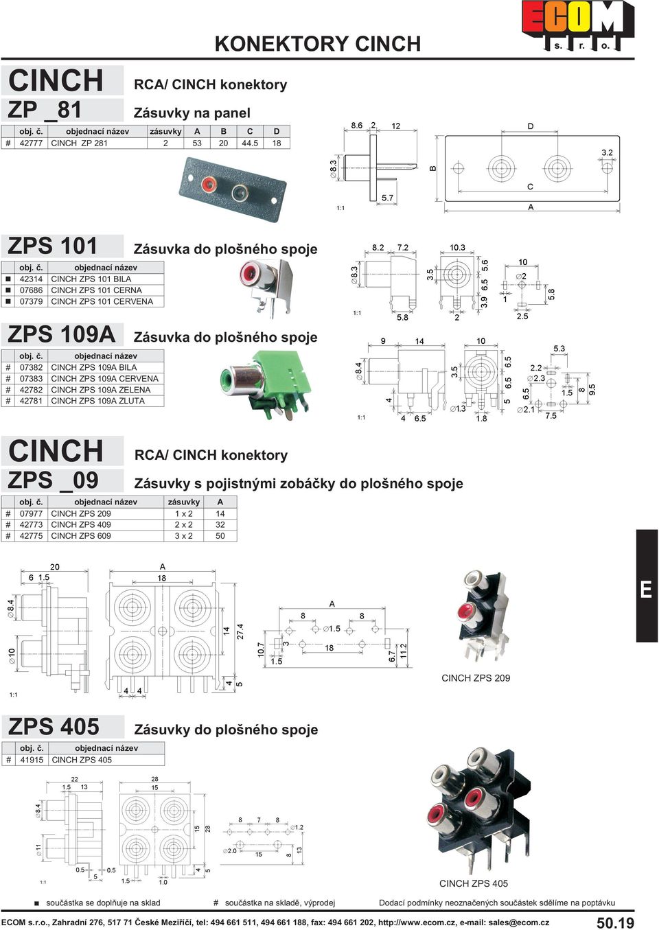 109A BILA CINCH ZPS 109A CRVNA CINCH ZPS 109A ZLNA CINCH ZPS 109A ZLUTA CINCH RCA/ CINCH koektory ZPS _09 Zásuvky s pojistými zobáèky do plošého spoje objedací ázev 07977 CINCH ZPS 209 277 CINCH ZPS