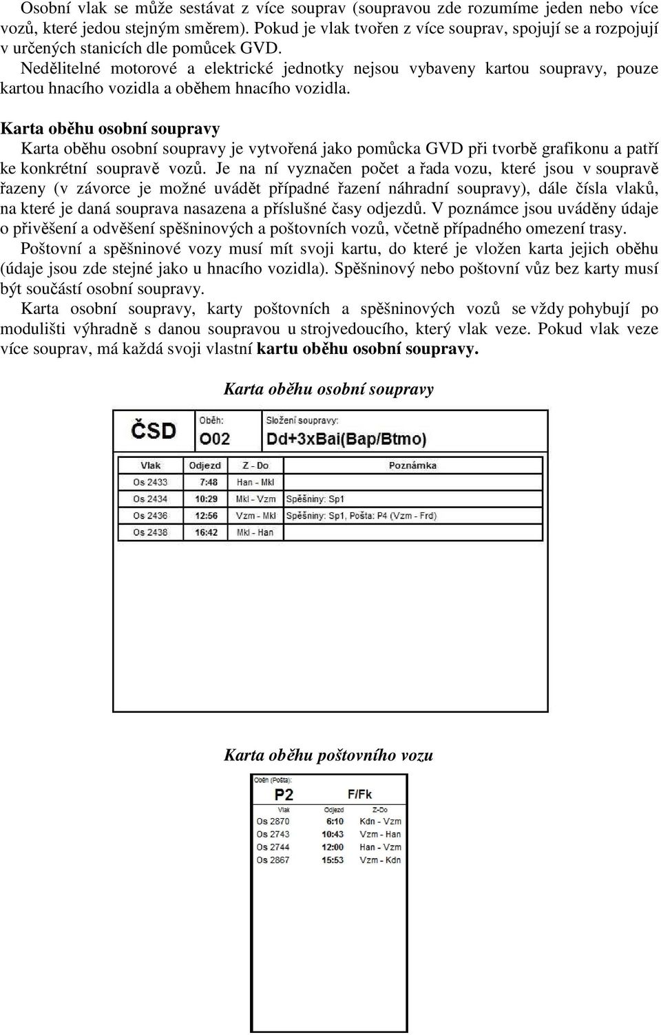 Nedělitelné motorové a elektrické jednotky nejsou vybaveny kartou soupravy, pouze kartou hnacího vozidla a oběhem hnacího vozidla.