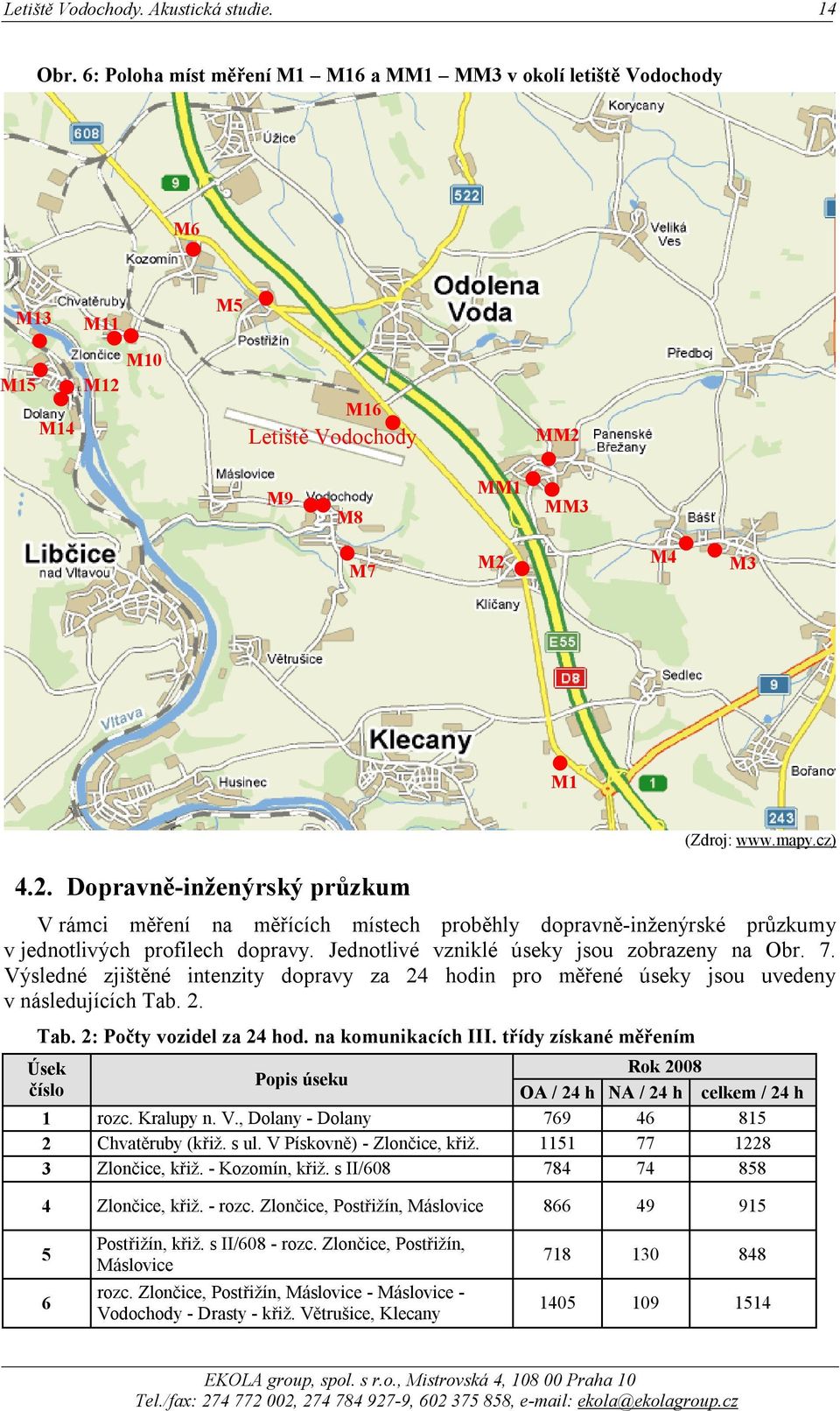 Výsledné zjištěné intenzity dopravy za 24 hodin pro měřené úseky jsou uvedeny v následujících Tab. 2. Tab. 2: Počty vozidel za 24 hod. na komunikacích III.